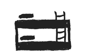 Black icon graphic of a bunk bed
