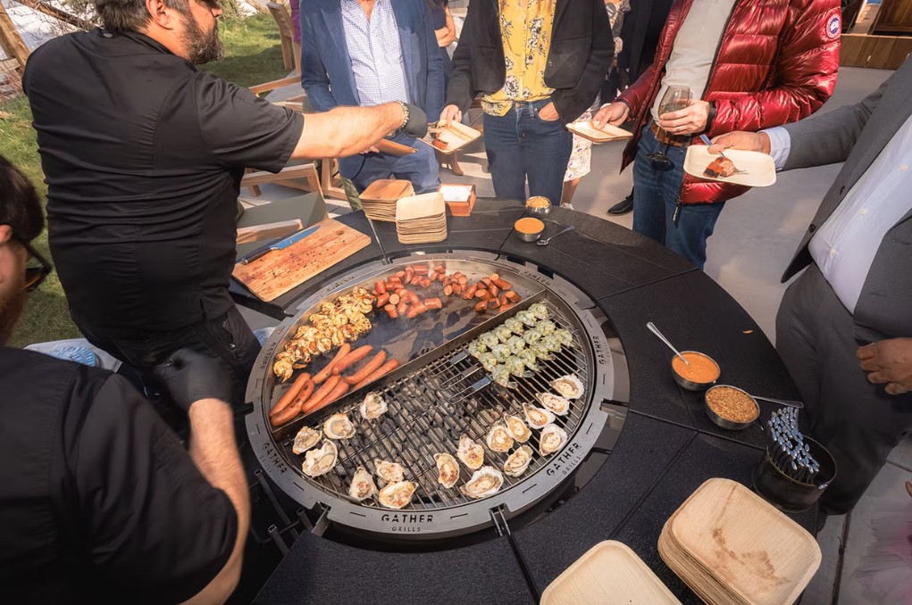 a grill with a variety of food on it